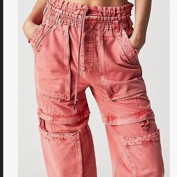 Free People Wind Drift Convertible Pants in Bright Coral - Picture 3 of 6